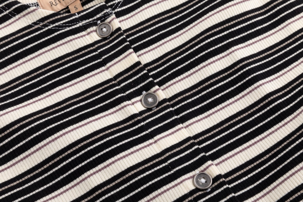 Cropped Ribbed Twin Set- Striped- Black And Cream