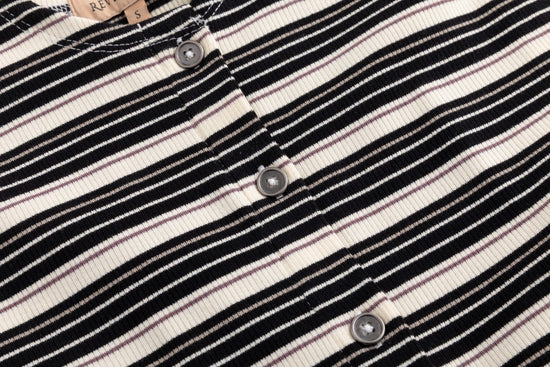 Cropped Ribbed Twin Set- Striped- Black And Cream