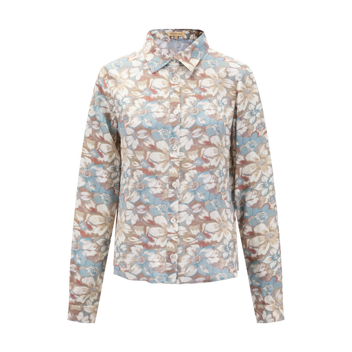 Antique Floral Printed Linen Blouse