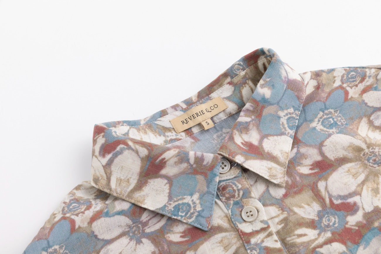 Antique Floral Printed Linen Blouse