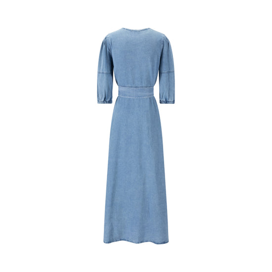 Lantern 3/4 Sleeve Denim Dress - Blue