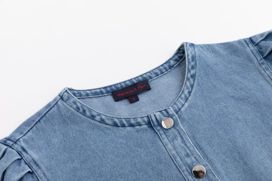 Lantern 3/4 Sleeve Denim Dress - Blue