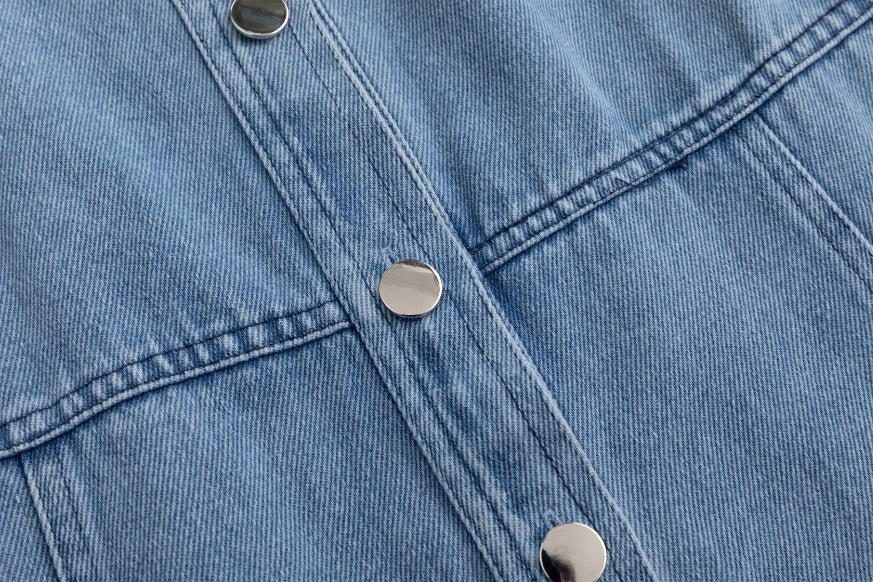 Lantern 3/4 Sleeve Denim Dress - Blue