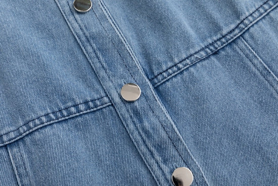 Lantern 3/4 Sleeve Denim Dress - Blue