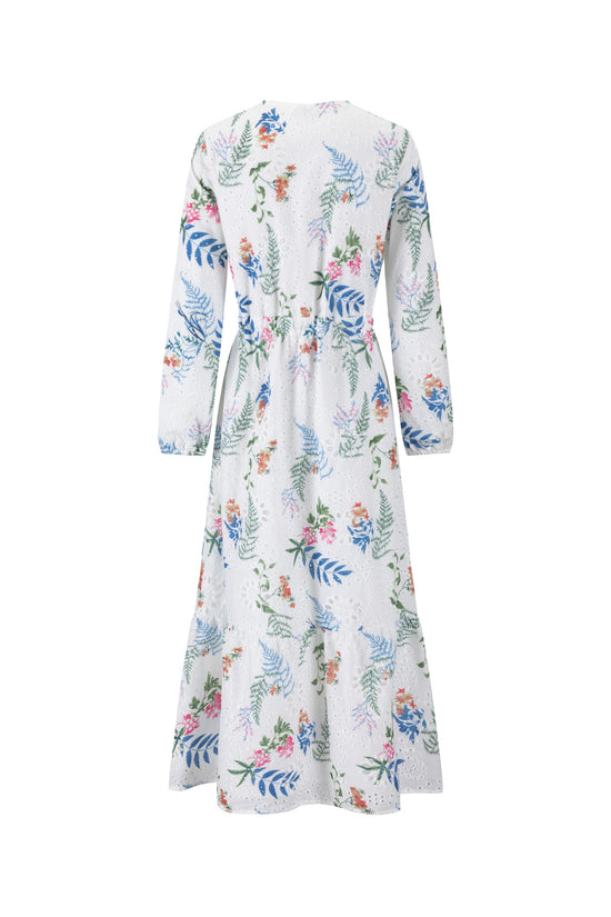 Eyelet White Dress With Blue Floral Print
