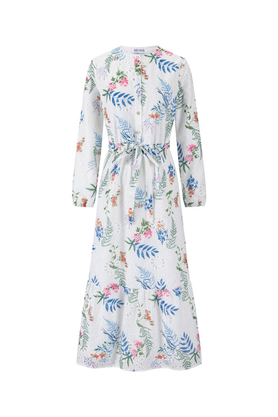 Eyelet White Dress With Blue Floral Print