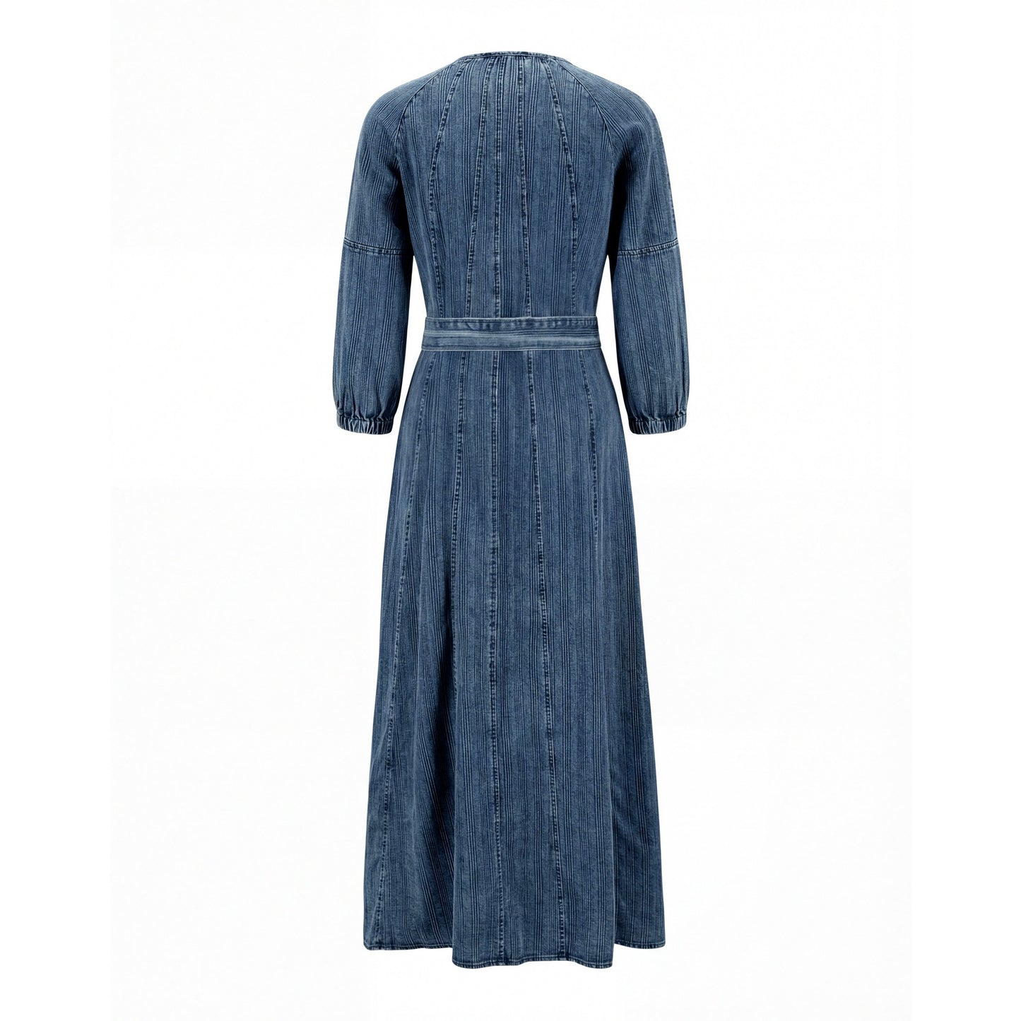 Textured Denim Dress With Belt