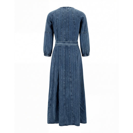 Textured Denim Dress With Belt