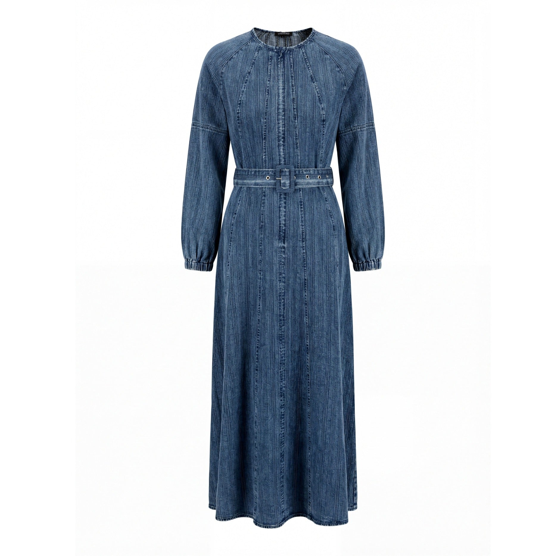 Textured Denim Dress With Belt