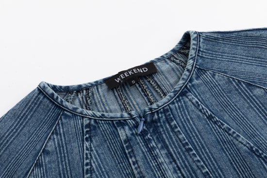 Textured Denim Dress With Belt