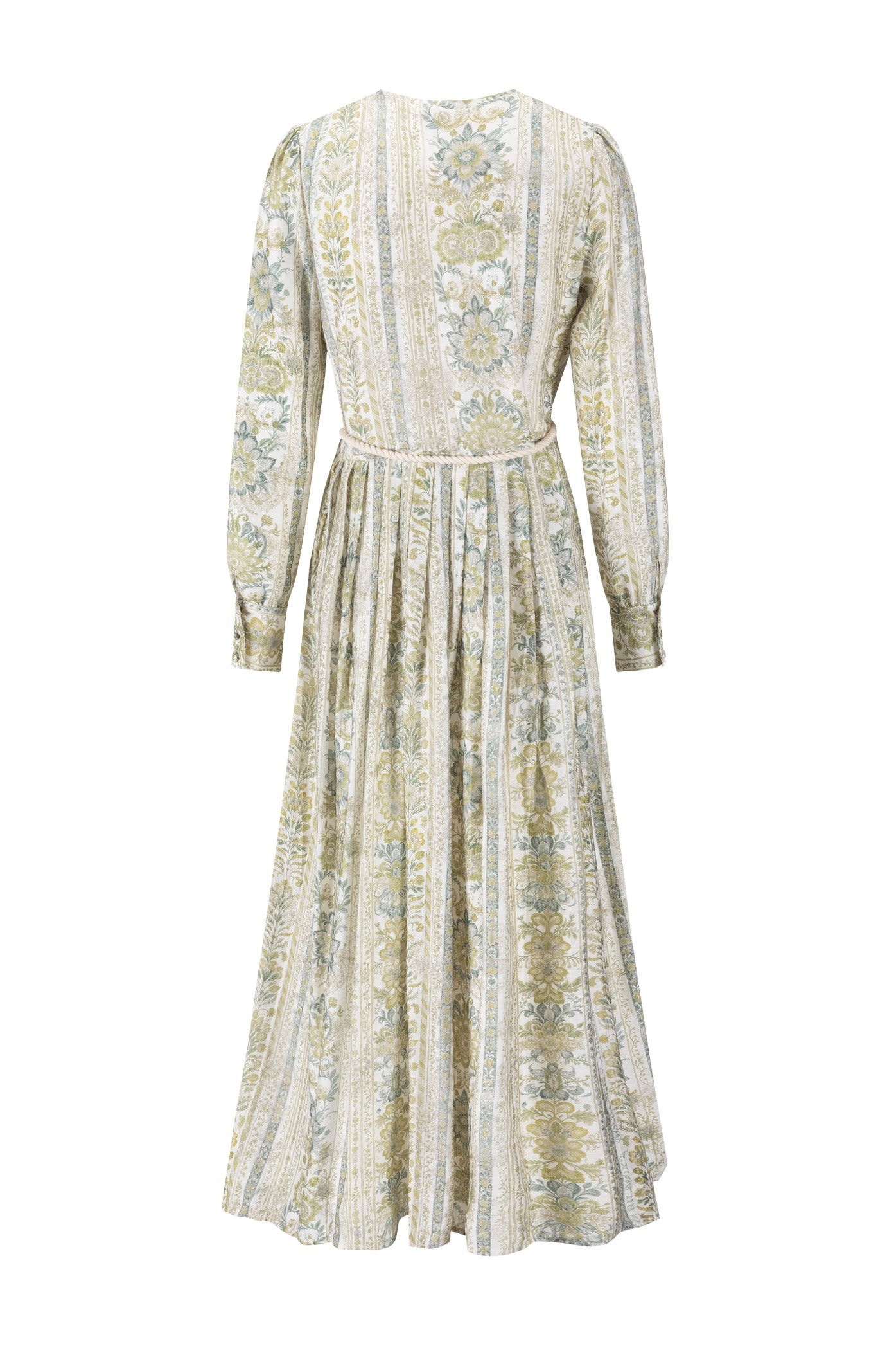 Ivory And Green Printed Floral Dress