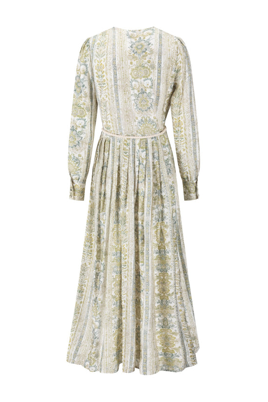 Ivory And Green Printed Floral Dress