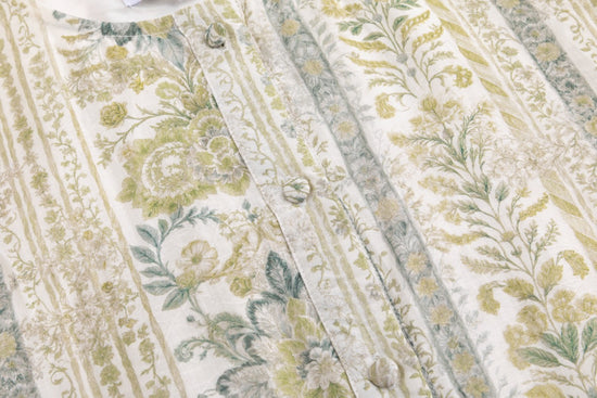 Ivory And Green Printed Floral Dress
