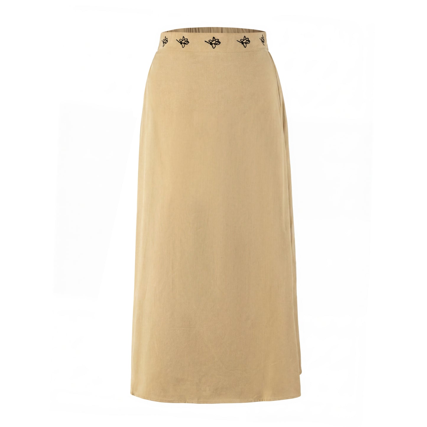 Cotton Skirt With Embroidered Waistband - Tan