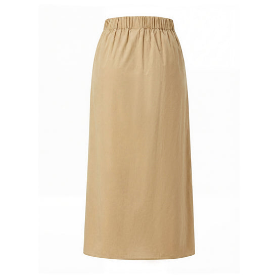 Cotton Skirt With Embroidered Waistband - Tan