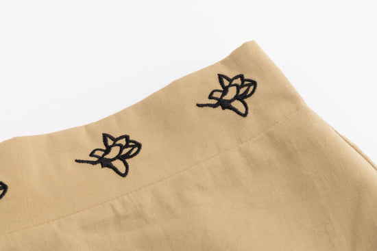 Cotton Skirt With Embroidered Waistband - Tan