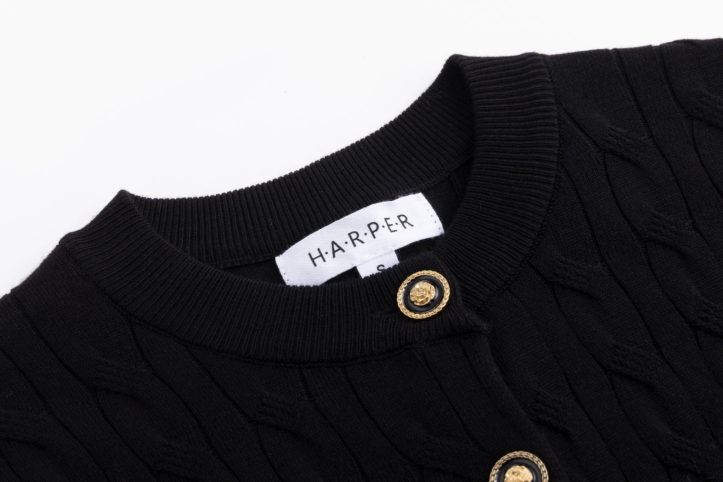 Cable Knit Cardigan With Detailed Buttons - Black