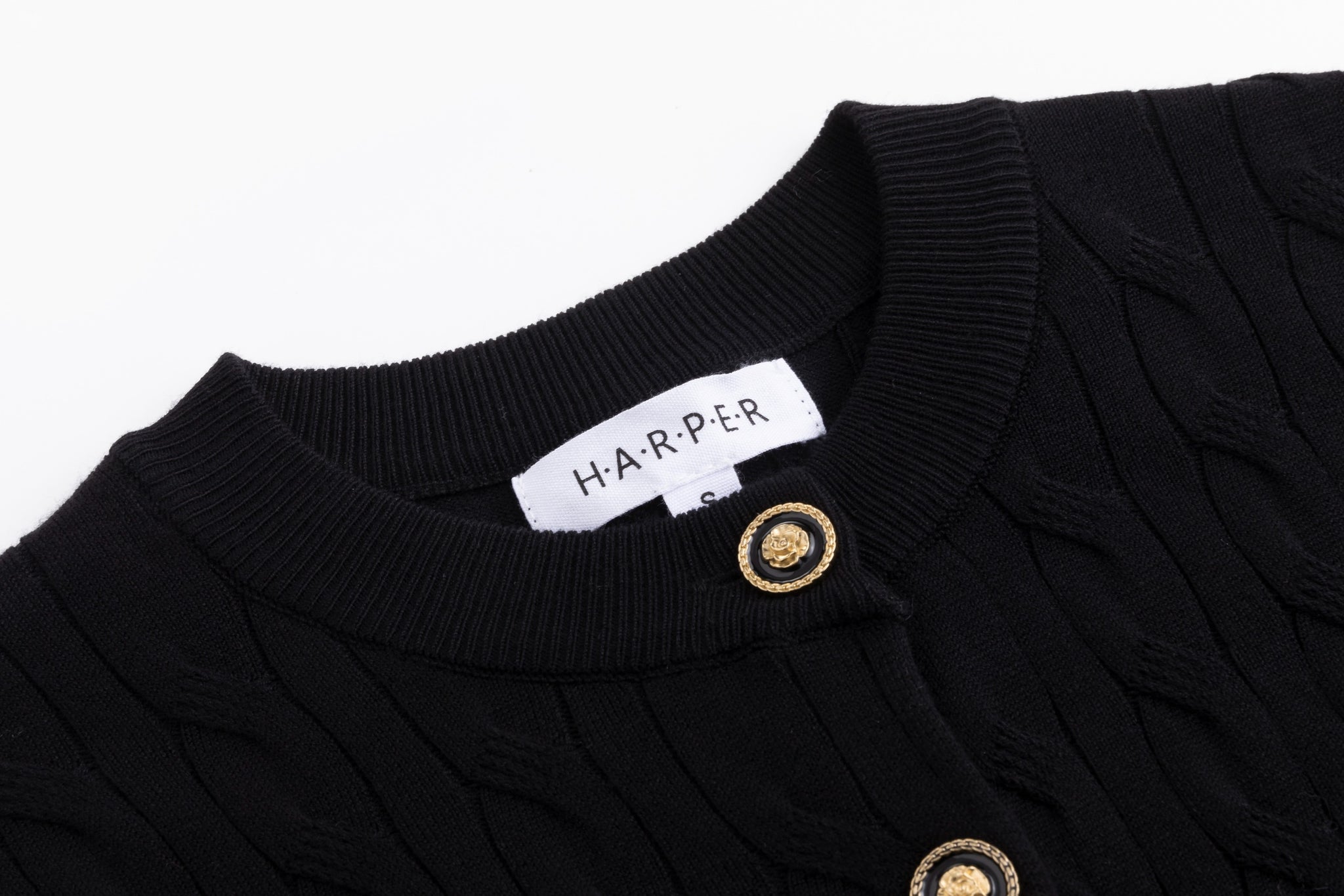 Cable Knit Cardigan With Detailed Buttons - Black