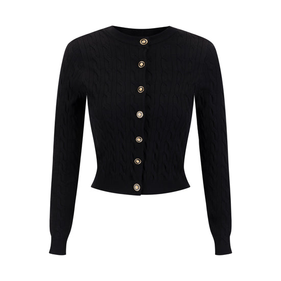 Cable Knit Cardigan With Detailed Buttons - Black