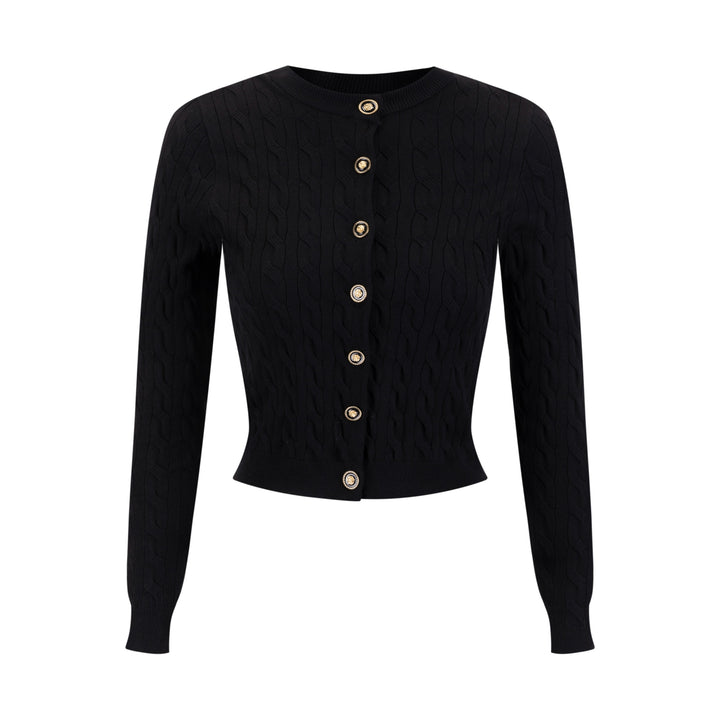 Cable Knit Cardigan With Detailed Buttons - Black