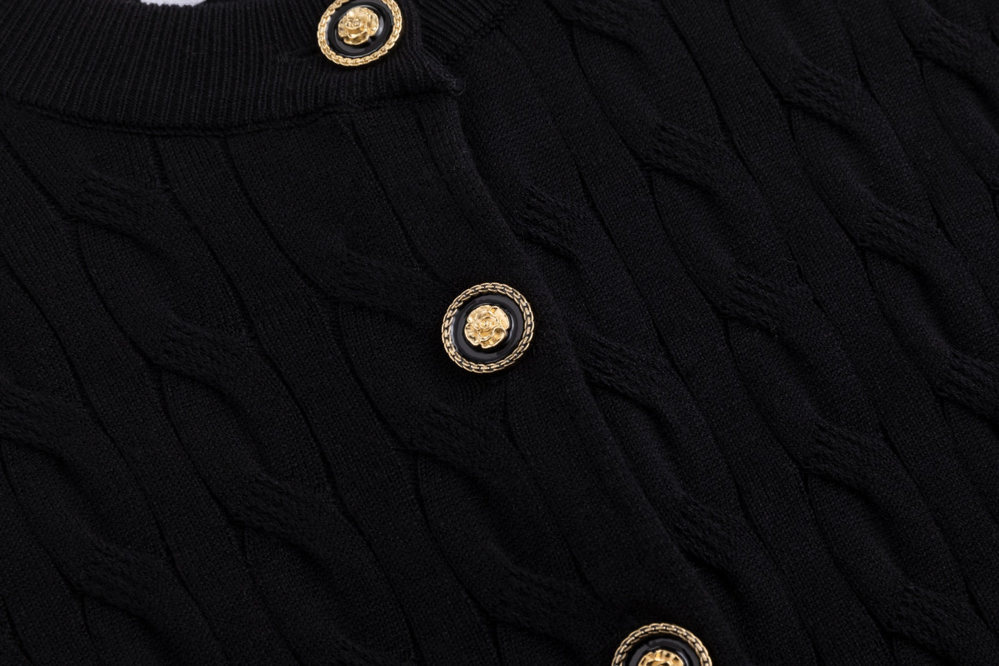 Cable Knit Cardigan With Detailed Buttons - Black