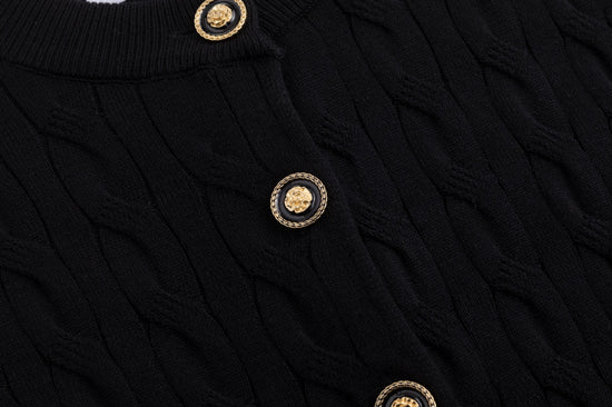 Cable Knit Cardigan With Detailed Buttons - Black