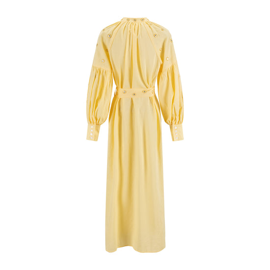 Yellow Cotton Dress With Mirror Detail