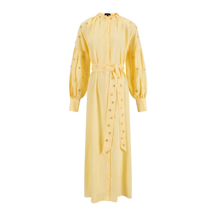 Yellow Cotton Dress With Mirror Detail