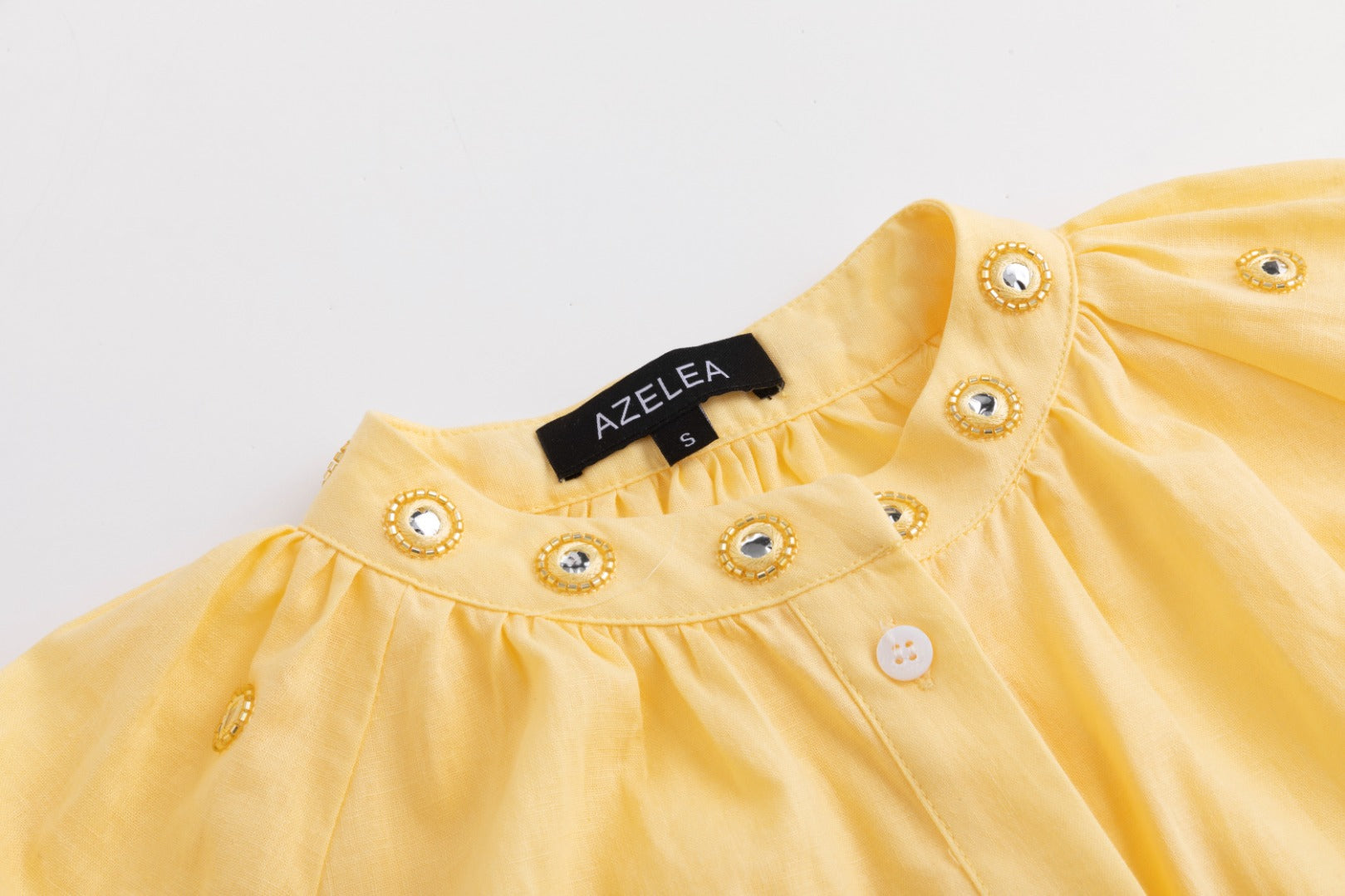 Yellow Cotton Dress With Mirror Detail