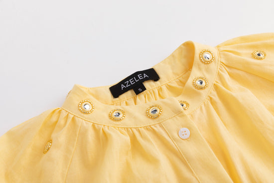 Yellow Cotton Dress With Mirror Detail