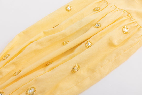 Yellow Cotton Dress With Mirror Detail