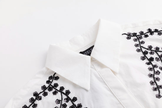 White Shirt Dress With Black Embroidery