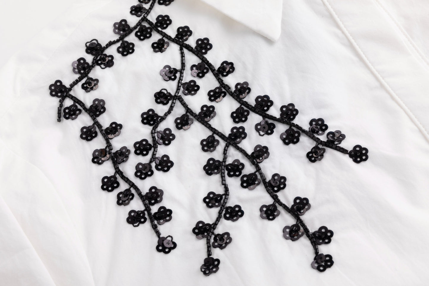 White Shirt Dress With Black Embroidery