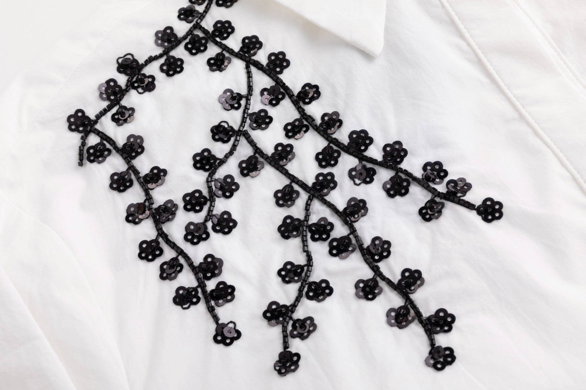 White Shirt Dress With Black Embroidery