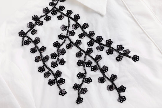 White Shirt Dress With Black Embroidery