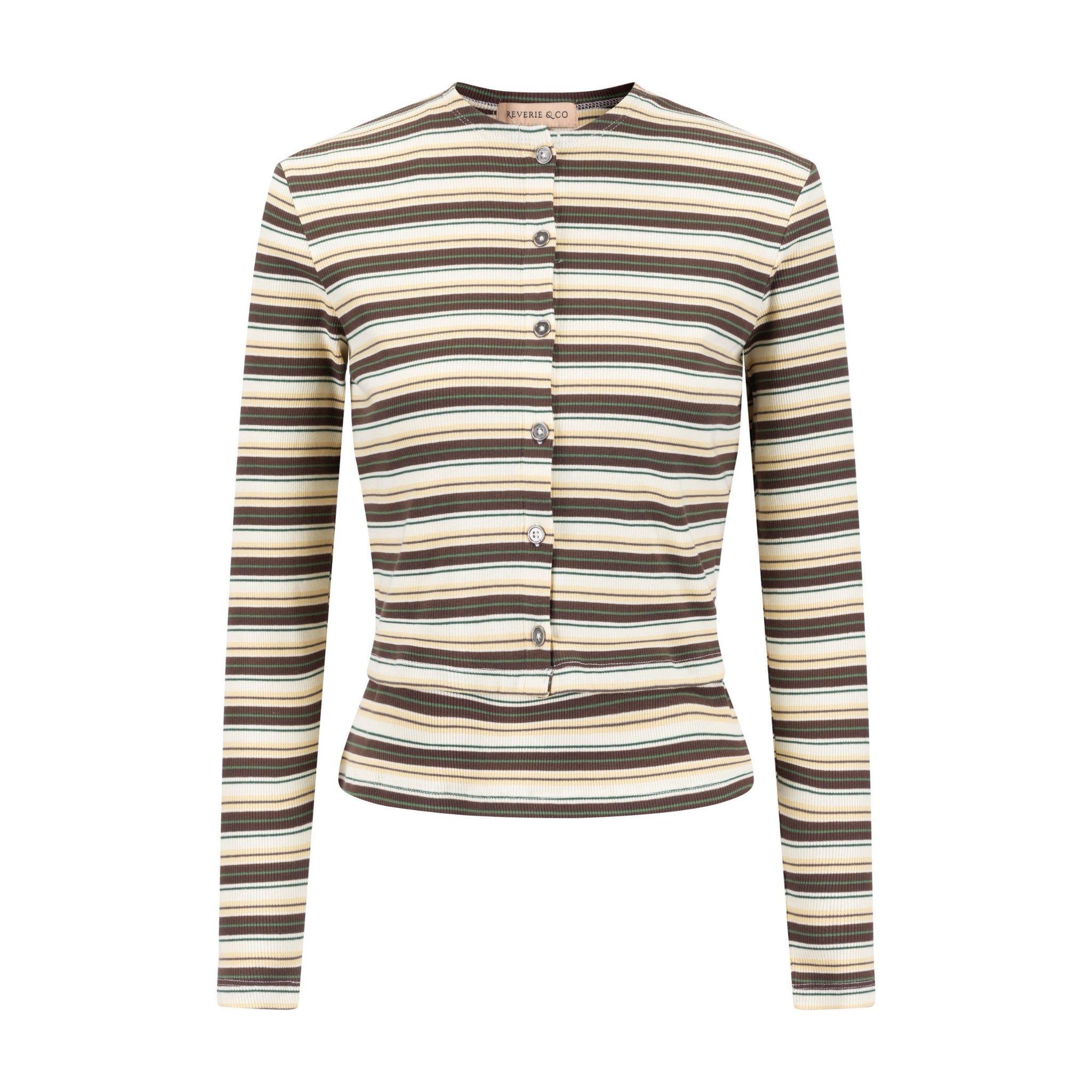 Cropped Ribbed Twin Set- Striped-Brown And Yellow