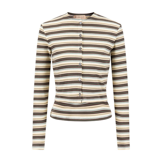 Cropped Ribbed Twin Set- Striped-Brown And Yellow
