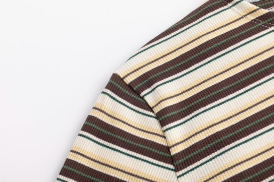 Cropped Ribbed Twin Set- Striped-Brown And Yellow