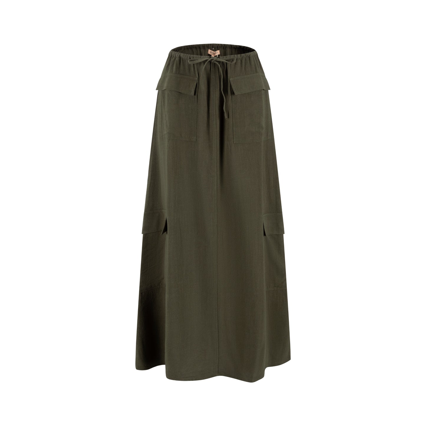 Linen Drawstring Pocket Skirt - Green Moss