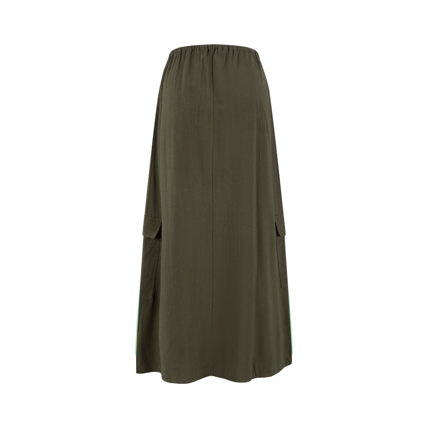 Linen Drawstring Pocket Skirt - Green Moss