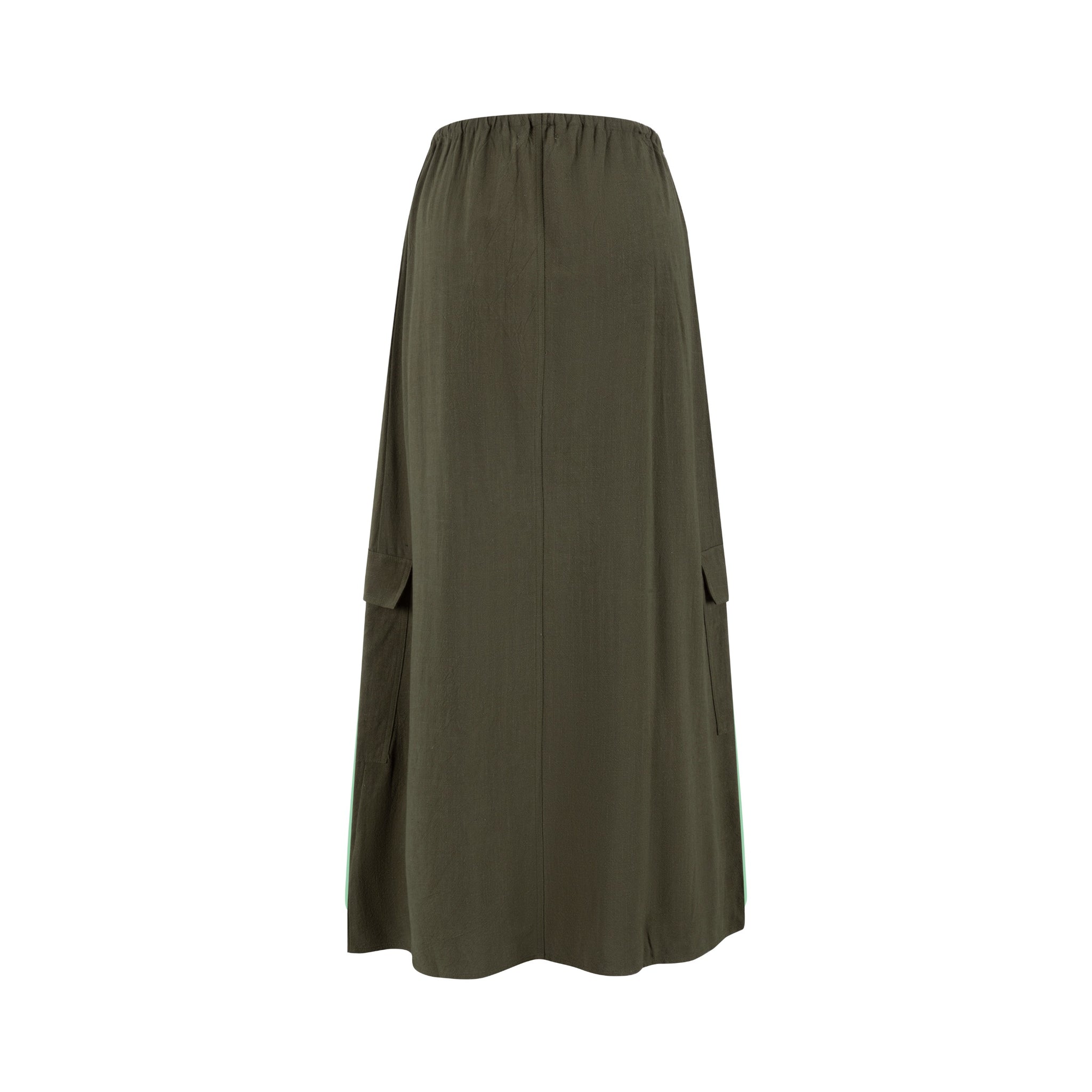 Linen Drawstring Pocket Skirt - Green Moss