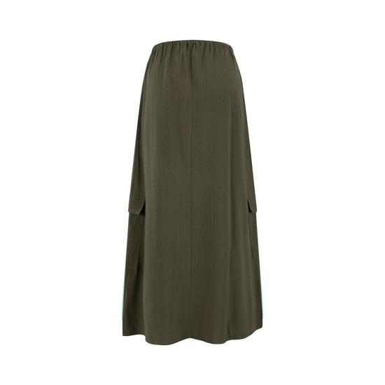 Linen Drawstring Pocket Skirt - Green Moss