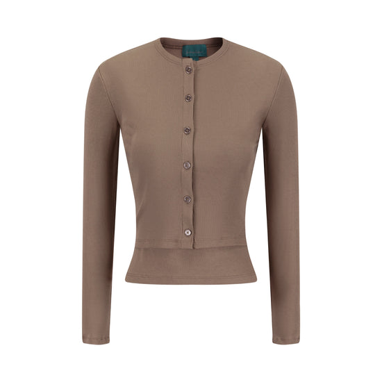 Cropped Ribbed Twin Set- Fawn