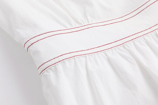 Cotton Jumper with Embroidered Belt - White