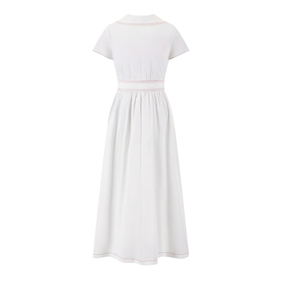 Cotton Jumper with Embroidered Belt - White
