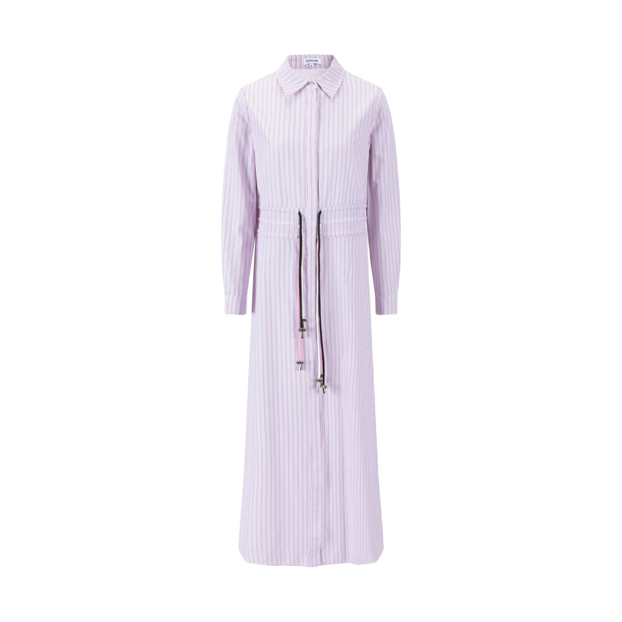 Drawstring Detail Striped Dress - Pink