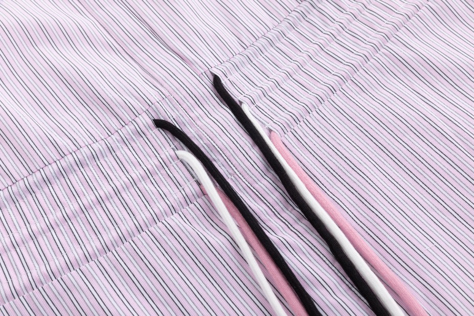 Drawstring Detail Striped Dress - Pink
