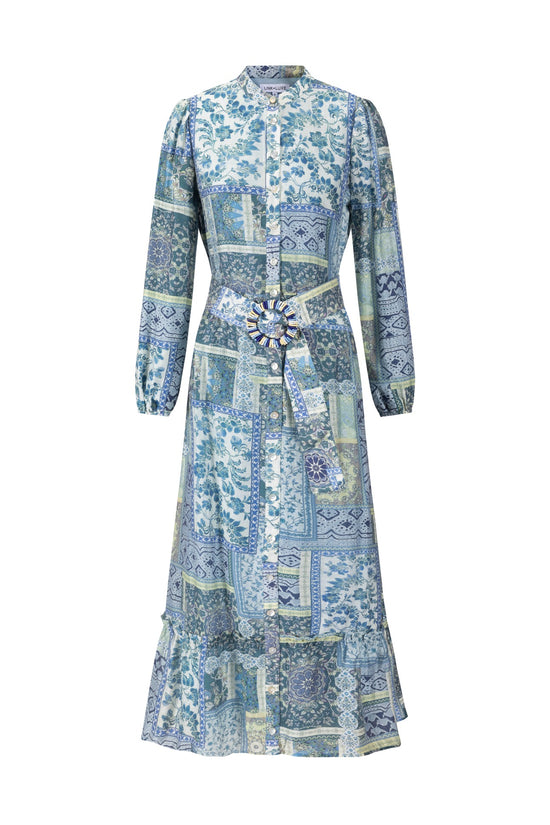 Navy And Yellow Printed Multi Patch Dress