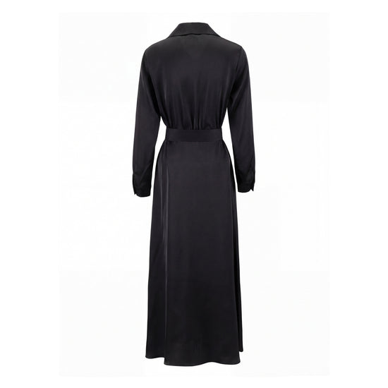 Belted Dress With Gold Buttons - Black