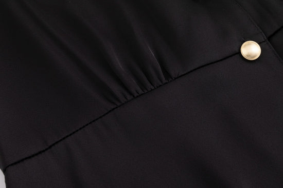 Belted Dress With Gold Buttons - Black